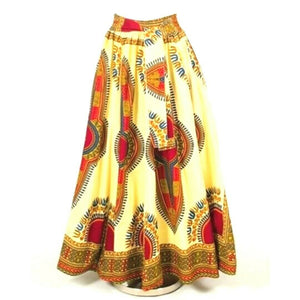 Natural Red Traditional Print African Maxi Skirt with Matching Headwrap