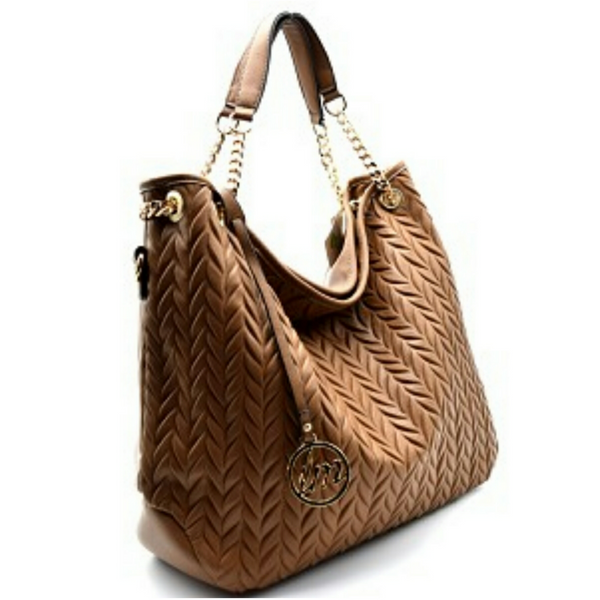 Le Miel Knit Pattern Detail Vegan Leather Hobo Handbag