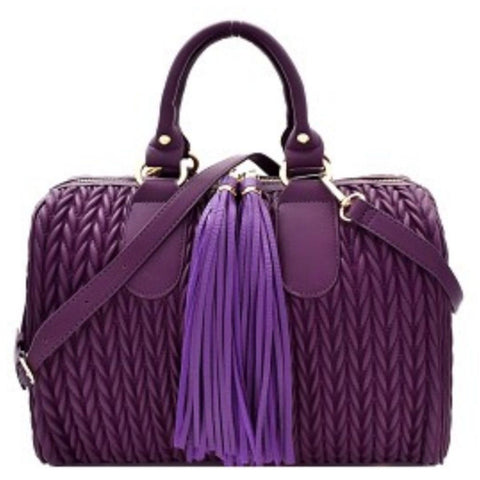 Raspberry Purple Quilted Tassel Accent Boston Satchel Crossbody Handbag