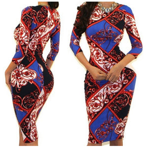 GS Blue Red Swirl Pattern Bodycon Party Cocktail Dress