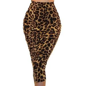 Got Style Leopard Ruched Frill High Waist Mid Calf Bodycon Casual Pencil Skirt