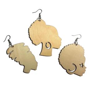 AFRO LADIES Unfinished Ready to Decorate Natural Wood Earrings - Set of 3 Pairs