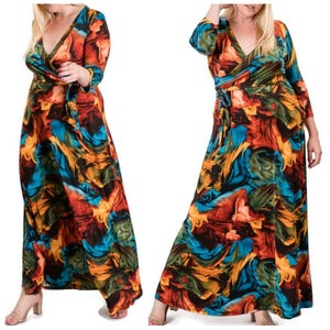 Winter Flame Faux Wrap Maxi Plussize Dress