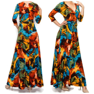 Winter Flame Faux Wrap Maxi Dress