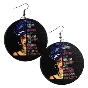 Black Woman Unapologetic Statement Dangle Wood Earrings