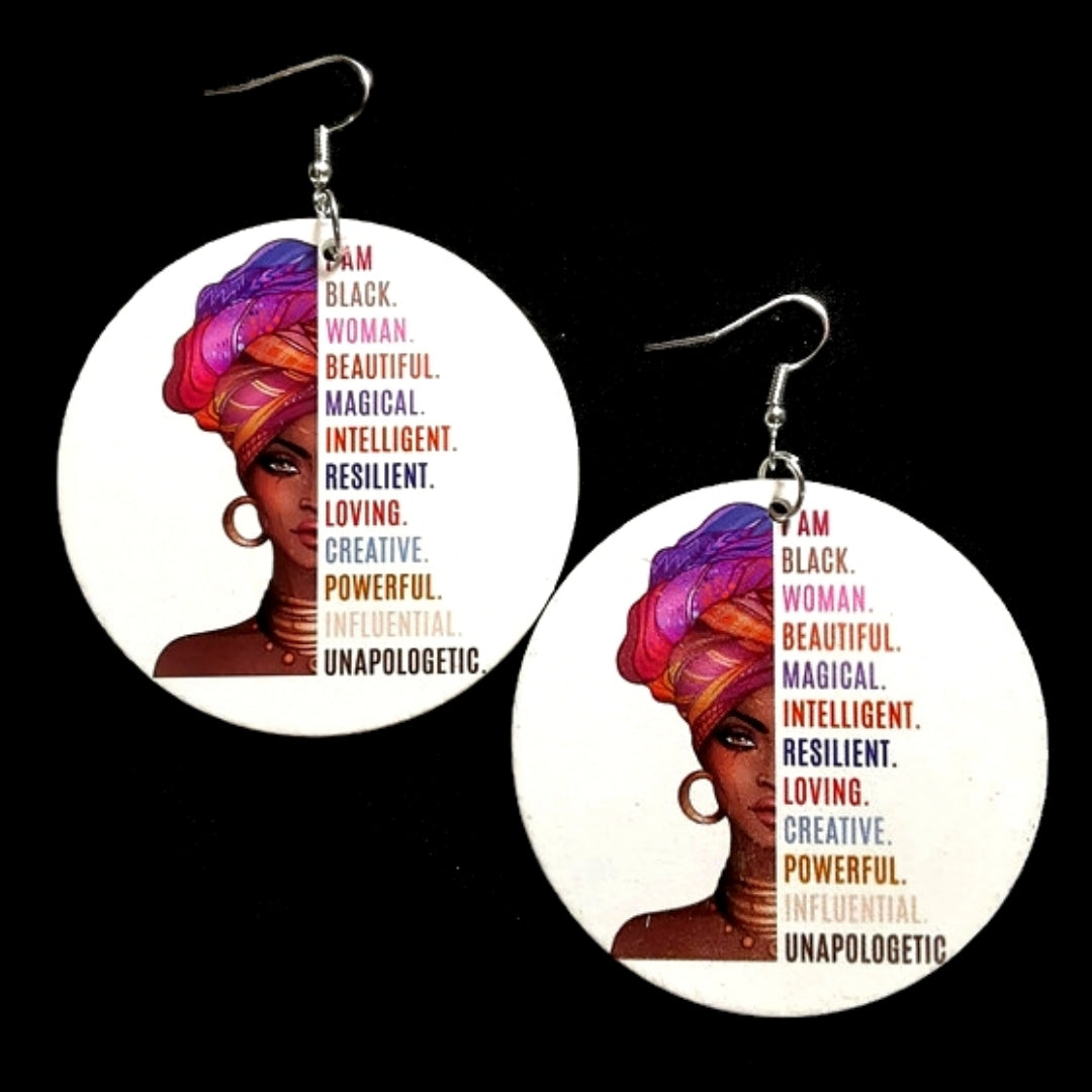 Black Woman Intelligent Powerful Unapologetic Statement Dangle Wood Earrings