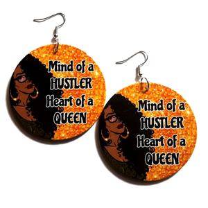 HUSTLER QUEEN Statement Dangle Wood Earrings