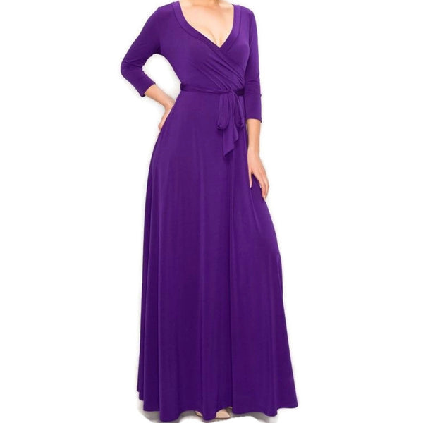 Indigo Purple Faux Wrap Maxi Dress