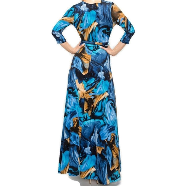 Blue Flame Faux Wrap Maxi Dress