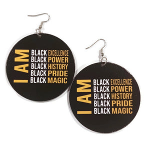 I AM BLACK Statement Dangle Wood Earrings