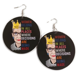 Notorious RBG Women in All Places Statement Dangle Wood Earrings