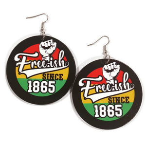 Power Fist Freeish Since 1865 Statement Dangle Wood Earrings