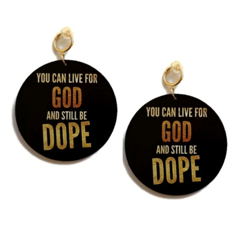 Live For GOD Be DOPE Statement Dangle Wood Clip On Earrings