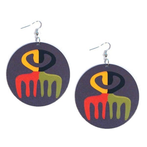 DUAFE Adinkra Symbol Statement Dangle Wood Earrings