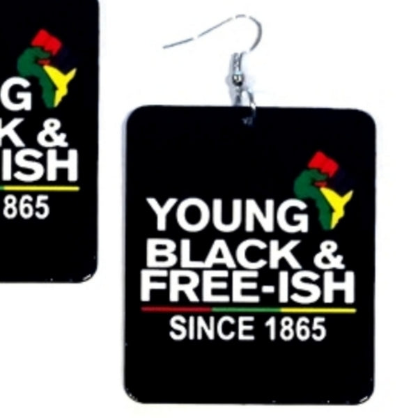 Young Black Freeish Since 1865 Rectangle Statement Dangle Wood Earrings