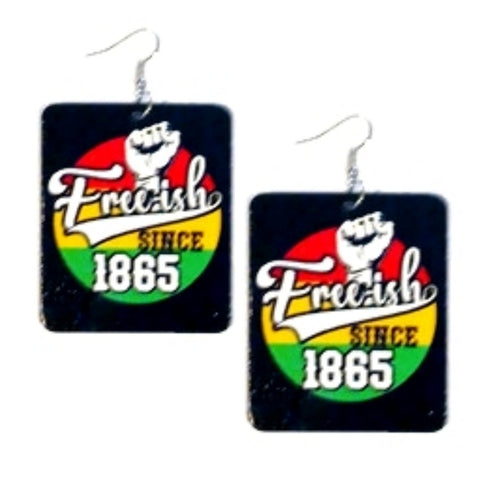 Power Fist Freeish Since 1865 Rectangle Statement Dangle Wood Earrings