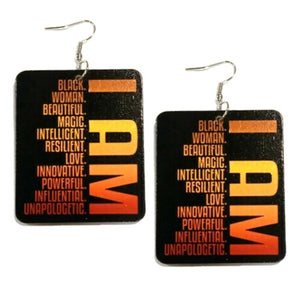 I AM Magic Innovative Unapologetic Rectangle Statement Dangle Wood Earrings