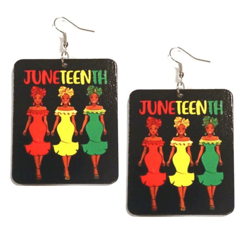 QUEEN of JUNETEENTH Rectangle Statement Dangle Wood Earrings