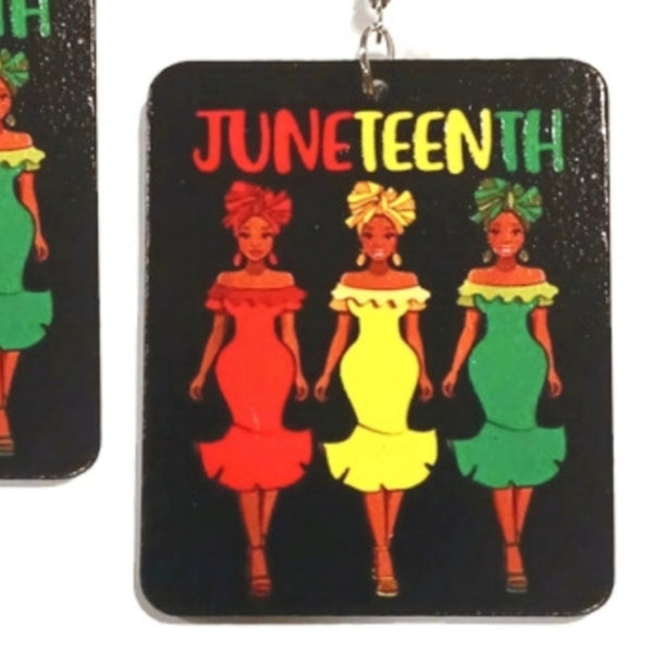 QUEEN of JUNETEENTH Rectangle Statement Dangle Wood Earrings