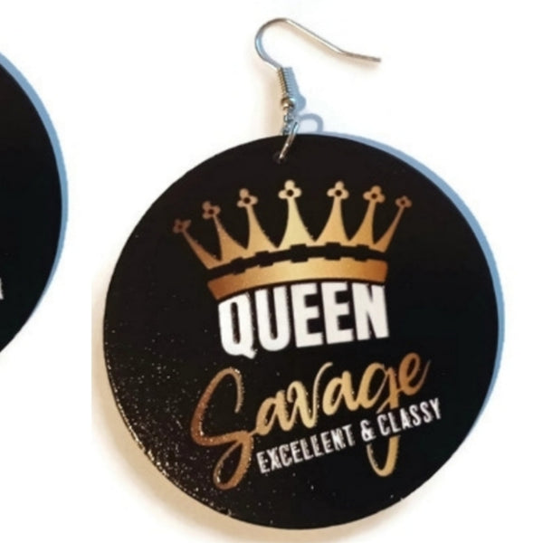 Crown Queen Savage Excellent and Classy Statement Dangle Wood Earrings