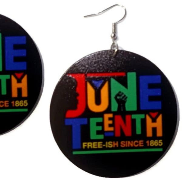 Freeish Since 1865 Juneteenth in Colors Statement Dangle Wood Earrings