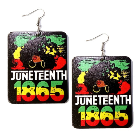 Butterfly Afro Juneteenth 1865 Rectangle Statement Dangle Wood Earrings