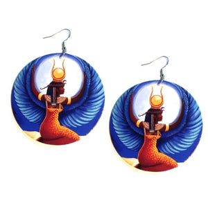 ISIS Goddess Large Statement Dangle Wood Earrings