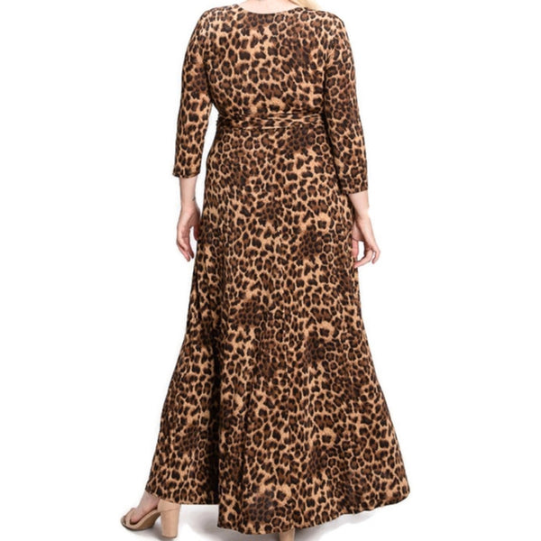 Leopard Faux Wrap Maxi Plussize Dress