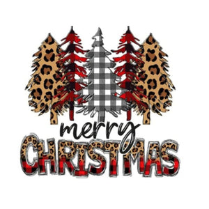 Ready To Press DTF Transfer Merry Christmas Trees Plaid Leopard