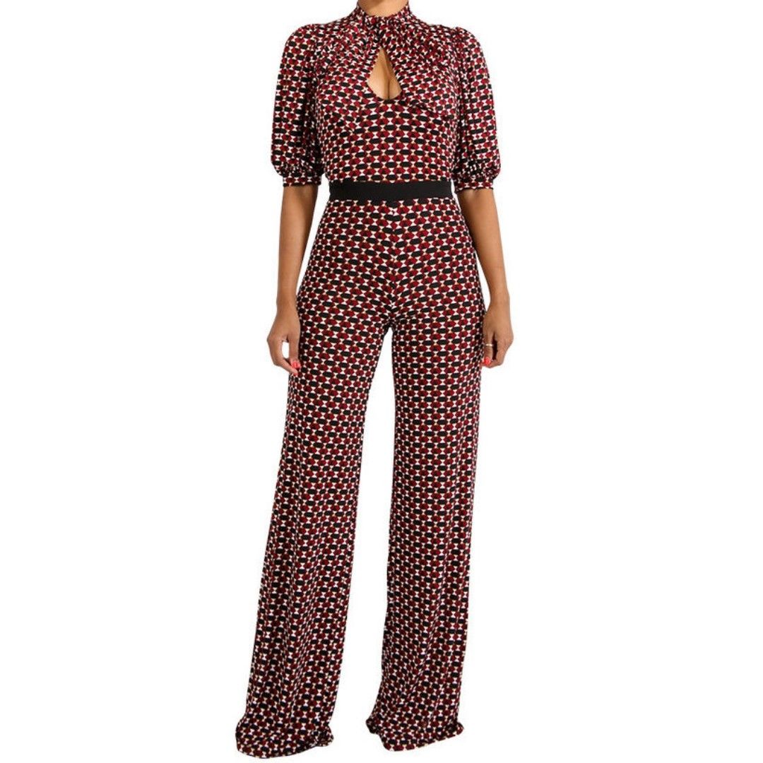 Burgundy Bow Tie Short Sleeve Casual Jumpsuit