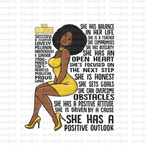 This Queen Positive Outlook Art Sublimation PNG Format Instant Digital Download