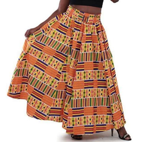 Kente African Multi Color Maxi Skirt with Matching Headwrap