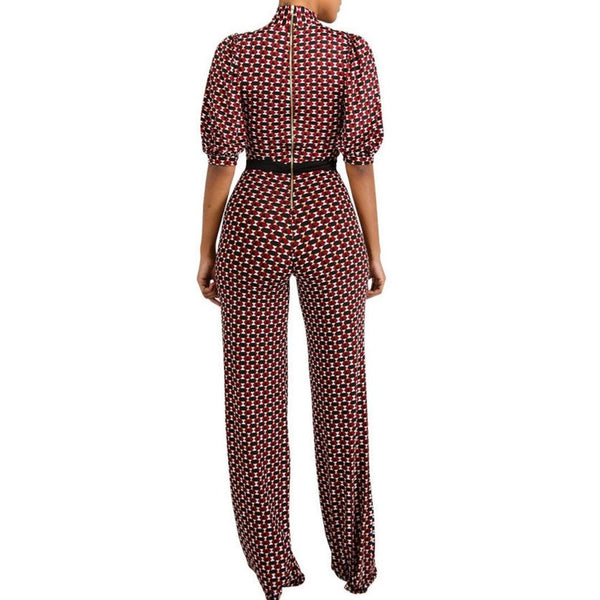 Burgundy Bow Tie Short Sleeve Casual Jumpsuit